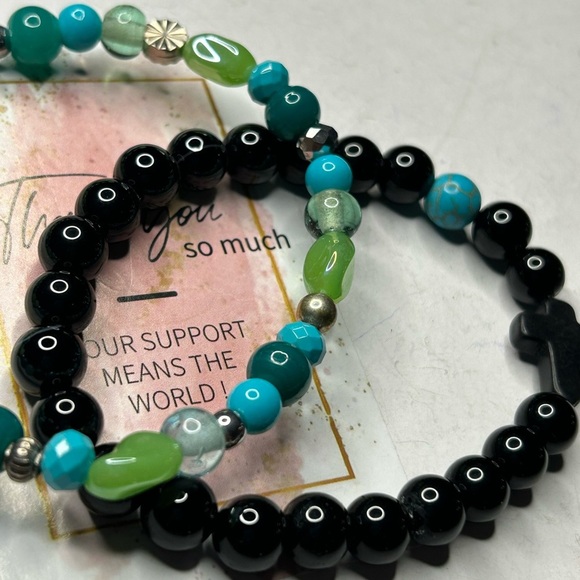 Black Onyx & Mixed Gemstone Cross Bracelet Set - Picture 2 of 3